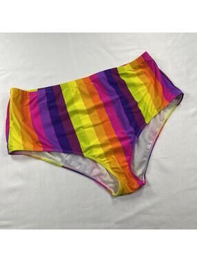 Torrid Plus Size 4 Rainbow Striped Swim Bikini Bottom Only 4X High Rise Bathing